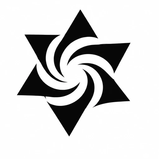 Black six-pointed star tattoo with swirling negative space between points
