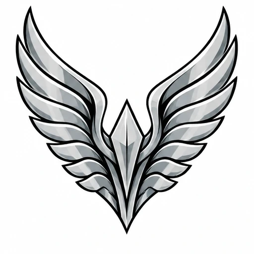 Stylized metallic silver wings tattoo emblem with pointed central design