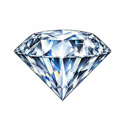 Illustration of a multifaceted diamond with sparkling light reflections and blue-gray tones