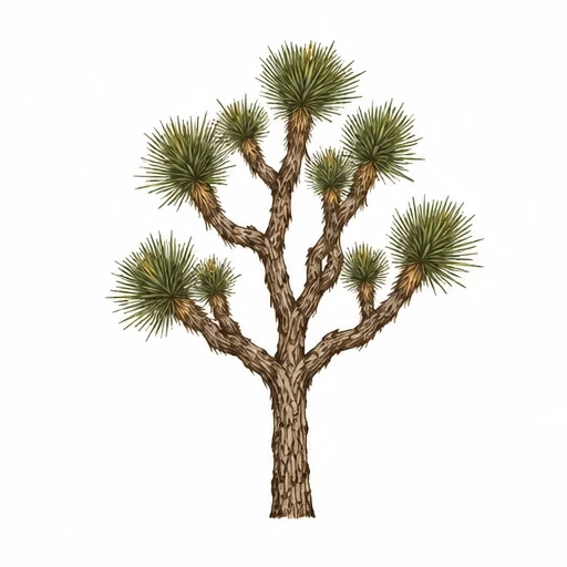 Illustration of a Joshua tree with textured bark and green spiky leaves