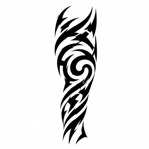 Black tribal tattoo design with swirling and pointed shapes, ideal for leg placement