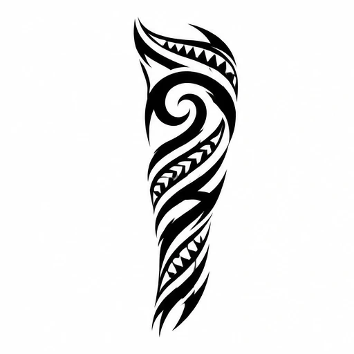 Black tribal tattoo with central spiral and chevron patterns