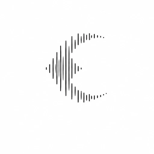 Crescent moon composed of vertical black soundwave-like lines and dots on white background