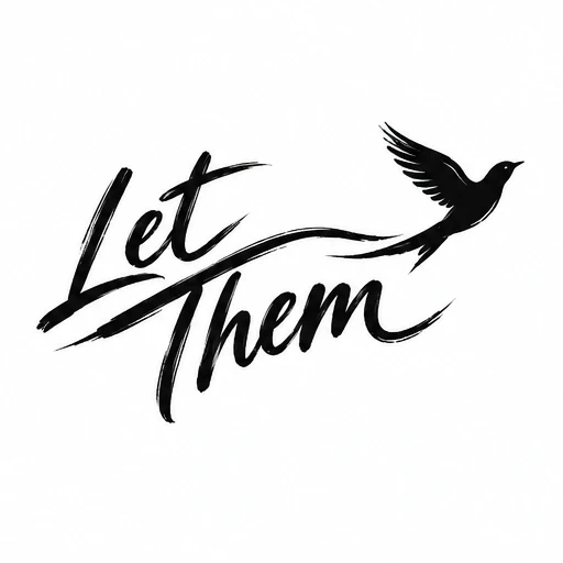 Calligraphy tattoo design with 'Let Them' text and flying bird silhouette in black ink.