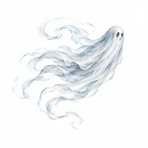 Watercolor style ghost tattoo with wispy, flowing, translucent layers