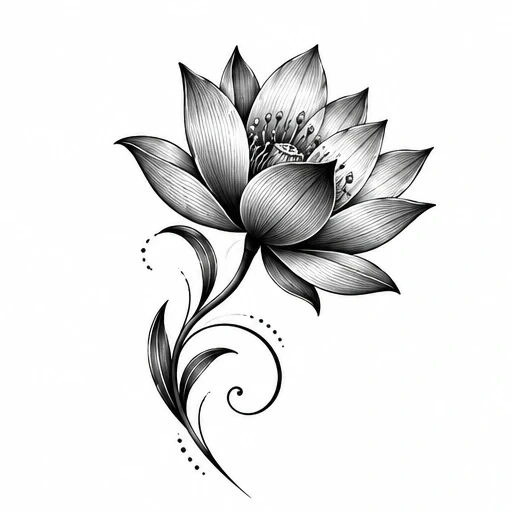 Black lotus flower tattoo design with flowing stems and fine shaded petals