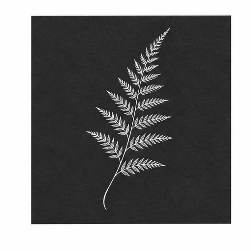 White fern leaf tattoo design on black background