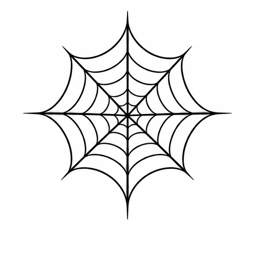 Black symmetrical spider web tattoo linework on white background