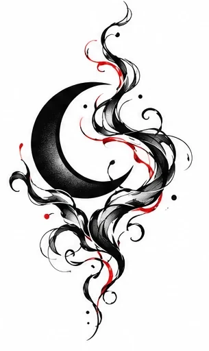 Black crescent and tendrils tattoo artwork reference