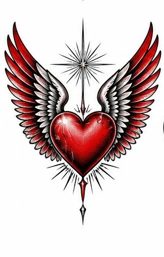 Bold red heart with wings tattoo artwork reference