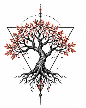 Branching tree in a triangle tattoo artwork reference