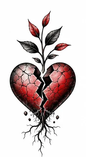 Broken heart with a growing sprig tattoo artwork reference
