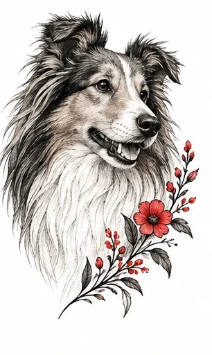 Collie portrait tattoo artwork reference