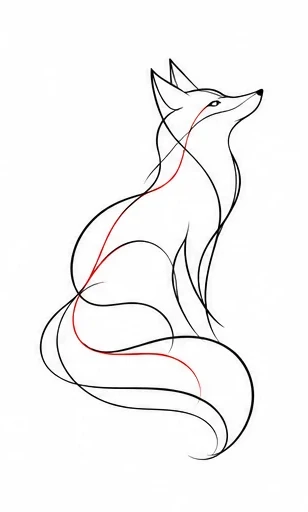 Continuous-line fox silhouette tattoo artwork reference