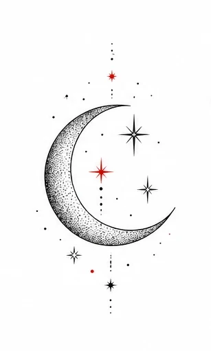 Crescent moon with tiny stars tattoo artwork reference