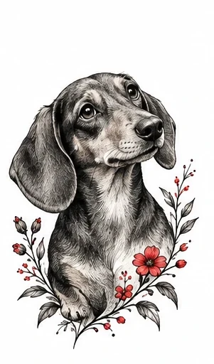 Curious dachshund portrait tattoo artwork reference