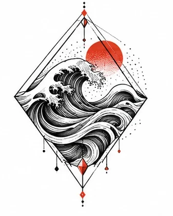 Diamond with flowing waves tattoo artwork reference