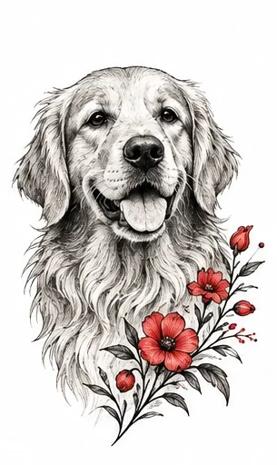 Gentle golden retriever portrait tattoo artwork reference