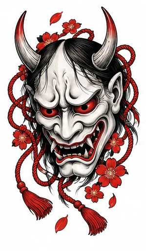 Hannya-inspired theatrical mask tattoo artwork reference
