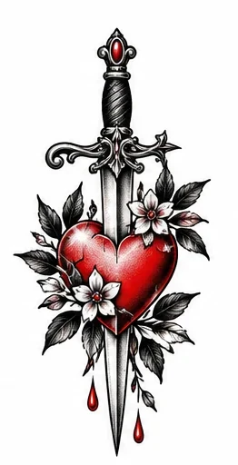 Heart and ornamental dagger tattoo artwork reference