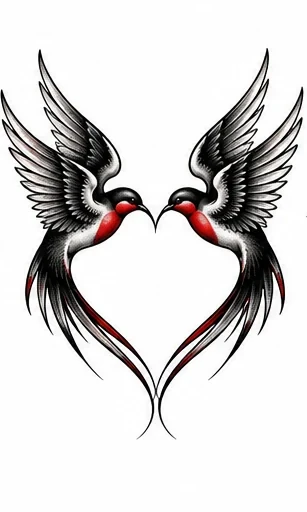Heart formed from two swallows tattoo artwork reference