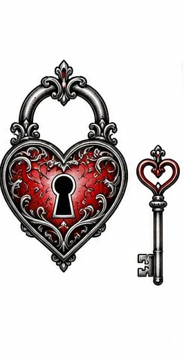 Heart padlock and tiny key tattoo artwork reference