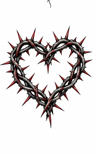 Heart-shaped thorn branch tattoo artwork reference