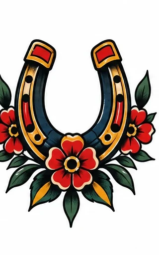 Horseshoe and flowers tattoo artwork reference