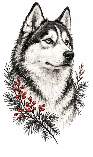 Husky portrait tattoo artwork reference