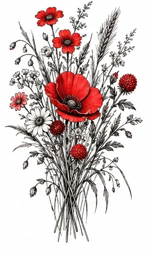 Loose meadow bouquet tattoo artwork reference