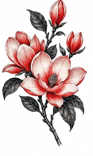 Magnolia twig tattoo artwork reference