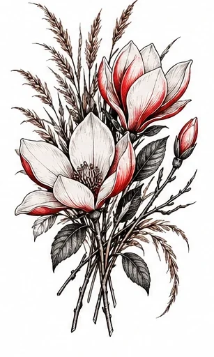 Magnolias with grasses tattoo artwork reference
