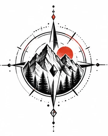 Mountain compass tattoo artwork reference