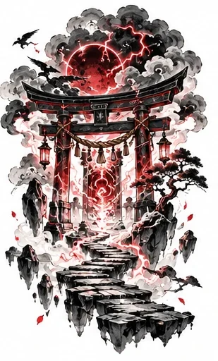 Mysterious spirit gate with storm clouds tattoo artwork reference
