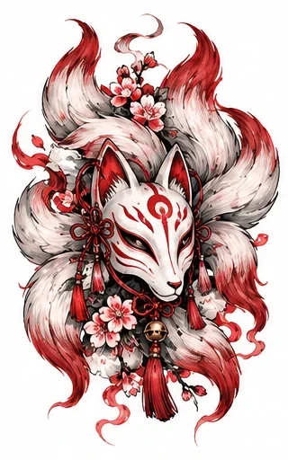 Original fox-spirit mask and tails tattoo artwork reference