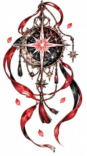 Original star charm with flowing ribbons tattoo artwork reference