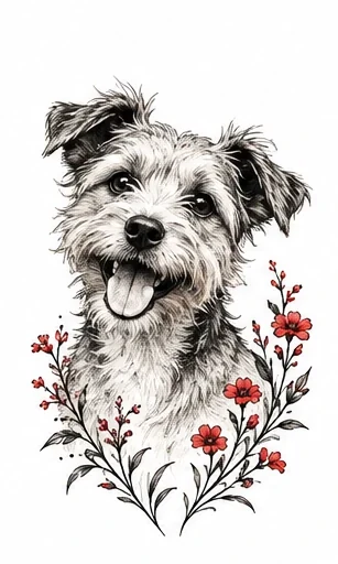Playful terrier portrait tattoo artwork reference