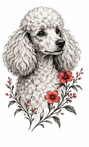 Poodle portrait tattoo artwork reference