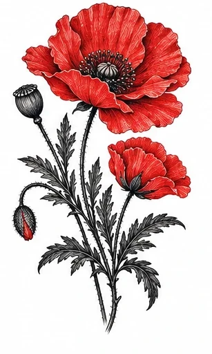 Poppy branch tattoo artwork reference