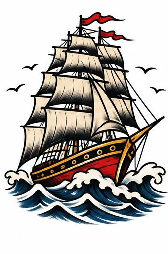 Sailing ship tattoo artwork reference