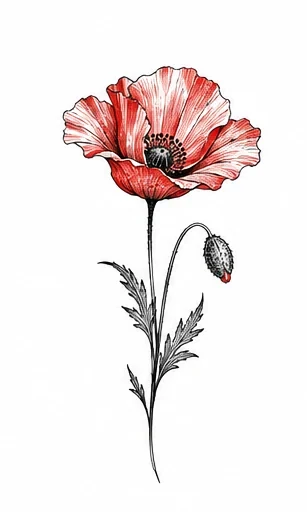 Single-stem poppy tattoo artwork reference