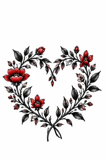 Small heart-shaped botanical wreath tattoo artwork reference