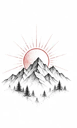 Small mountain and rising sun tattoo artwork reference