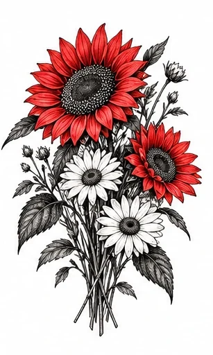 Sunflowers and daisies tattoo artwork reference