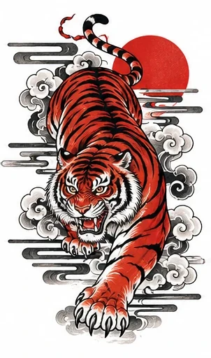Tiger and wind bars tattoo artwork reference
