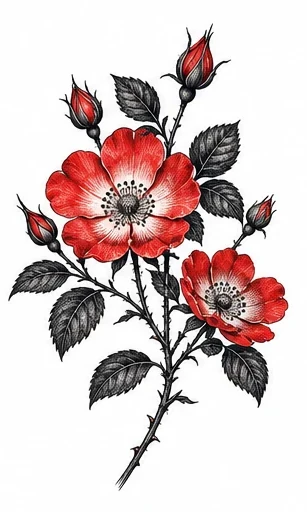 Wild rose branch tattoo artwork reference