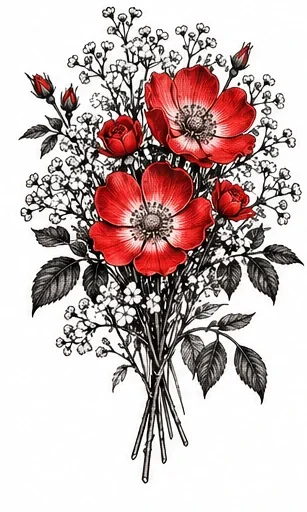 Wild roses and baby breath tattoo artwork reference