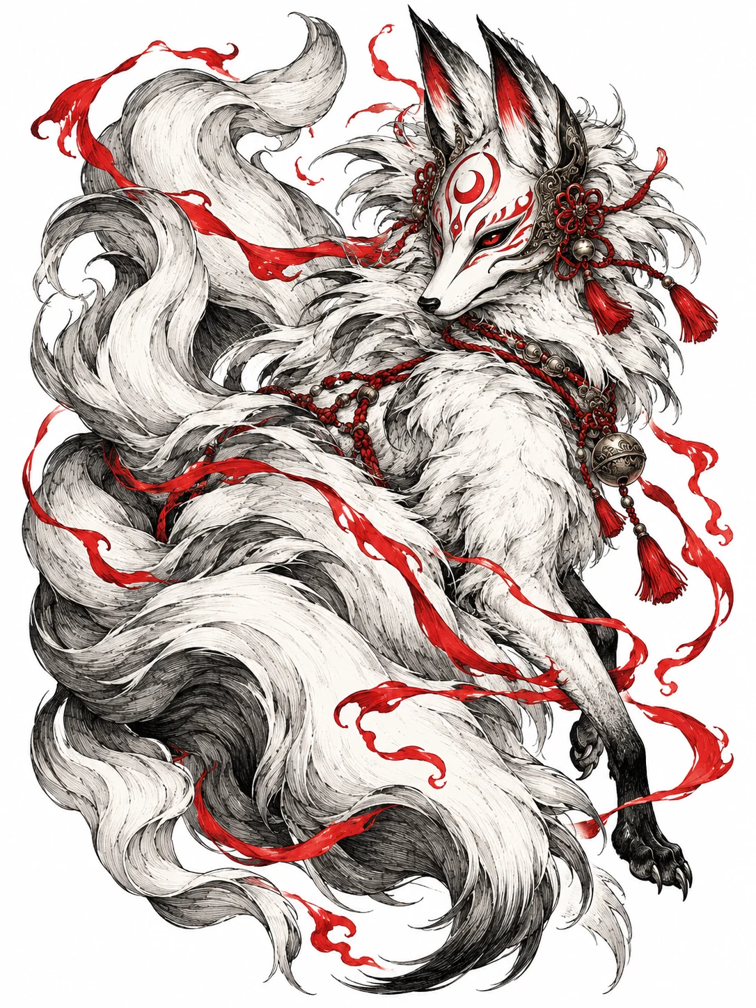 Fox spirit original tattoo design illustration