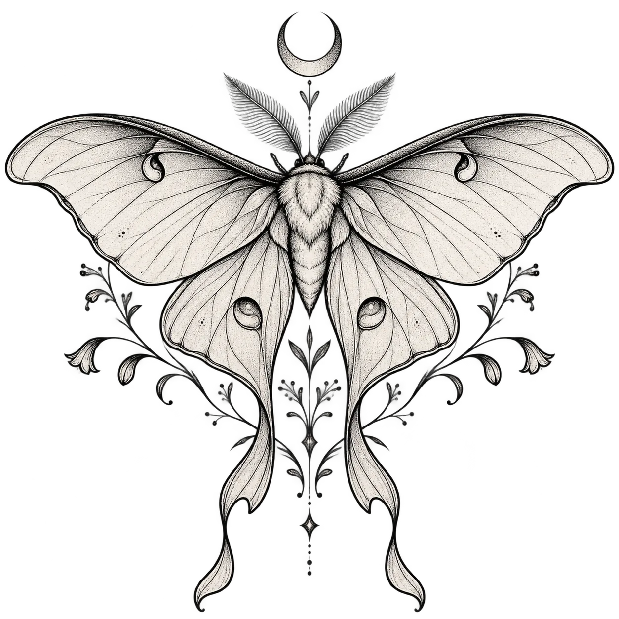 Lunar wings illustrative tattoo concept