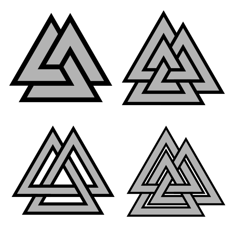 Valknut variations showing three interlocking triangles